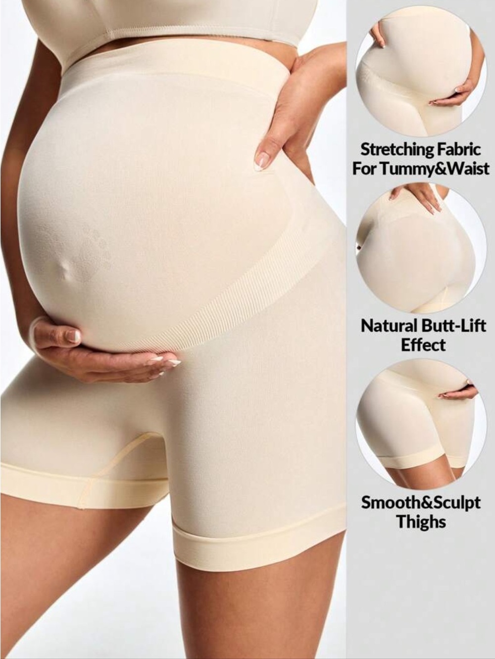 Maternity Seamless Support Shorts - Cream